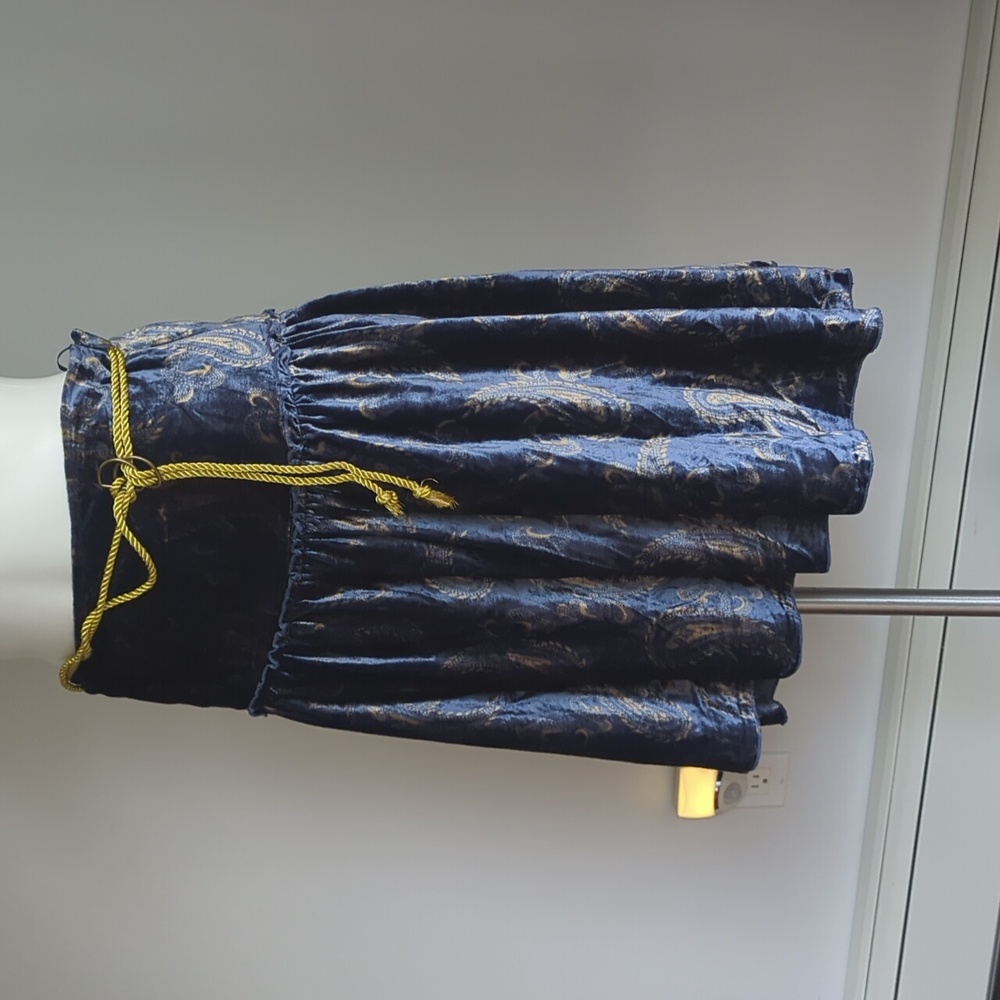 NWT Vintage Calliope Blue Paisley Skirt w/ Gold Rope Belt Boho Indie  New  Small
